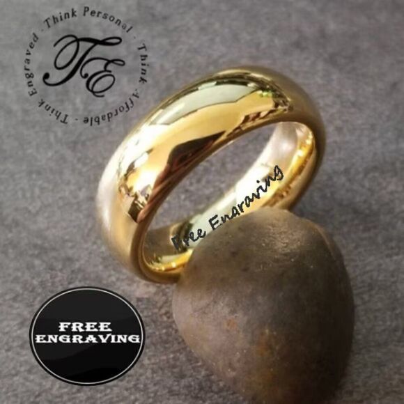 Personalized Engraved Men's Gold Wedding Ring - Handwriting Ring - Picture 1 of 6